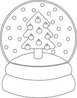 bola de nieve de navidad con árbol de navidad. dibujar ilustraciones en blanco y negro vector