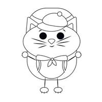 lindo gato de dibujos animados turista. dibujar ilustraciones en blanco y negro vector