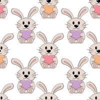 Seamless pattern with cute cartoon Rabbit with Heart vector