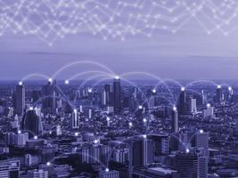 Smart city and network communication. And data transformation on public. photo