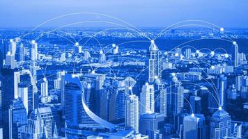 Smart city and network communication. And data transformation on public. photo