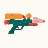 Water Guns and water drops. Children plastic handguns and rayguns for summer games. Weapons, pistols, blasters, laser guns. Hand drawn flat modern illustration. Songkran festival in Thailand vector