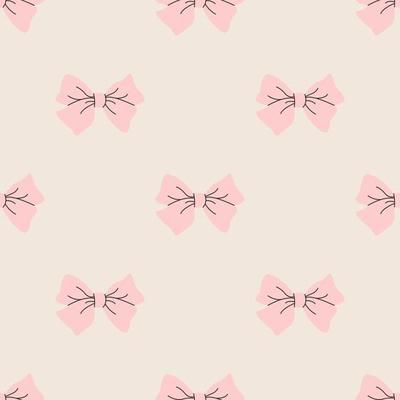 Festive gift bows and ribbons in cartoon style. Simple decorative bow for hair. Pink bow for presents wrapping elements. Gift birthday xmas sale decor. Hand drawn flat seamless pattern.