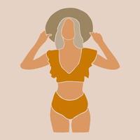 Modern abstract woman body figure in swimsuit. Silhouette of faceless woman. Female shape. International women in underwear. Contemporary art. Minimalist aesthetic illustration. Summer fashion vector
