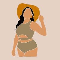 Modern abstract woman body figure in swimsuit. Female shape. International plus size women in underwear. Contemporary art.Silhouette of summer faceless woman. Minimalist aesthetic  illustration vector