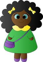 Cute cartoon curly Girl with a bag. Draw illustration in color vector