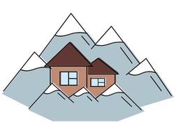 Two Houses in the Mountains. Draw illustration in color vector