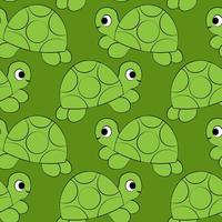 Seamless vector pattern with outline green cute turtle