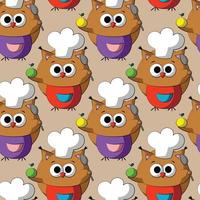 Seamless vector pattern with cute cartoon owl chef