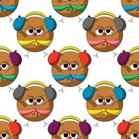 Seamless vector pattern with cute cartoon owl in headphone
