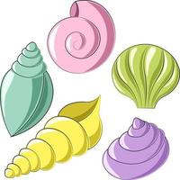 Mini set Seashells. Draw illustration in color vector