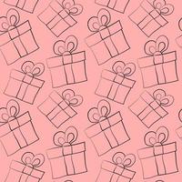 Seamless vector pattern with outline pink gift box