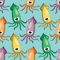 Seamless vector pattern with color cute cartoon squid