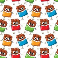 Seamless vector pattern with cute cartoon Chocolate character in wrapper