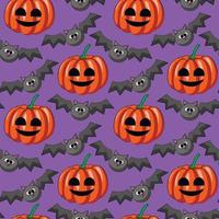 Seamless vector pattern with cartoon horror bat and pumpkin