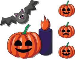 Mini set with Bat, Pumpkin and candle in color vector