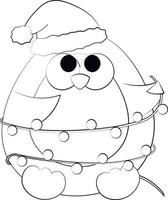 Cute cartoon Penguin wiht garland. Draw illustration in black and white vector