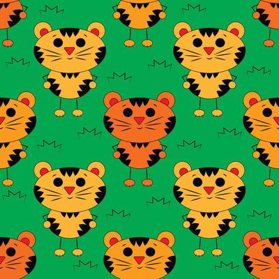 Seamless vector pattern with cute cartoon Tiger