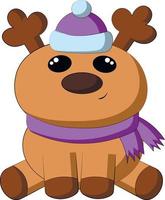 Cute cartoon Reindeer in hat and scarf. Draw illustration in color vector