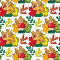 Seamless vector pattern with mushroom and autumns leaf