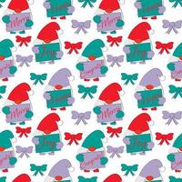 Seamless vector pattern with cute cartoon Gnomes with congratulatory words