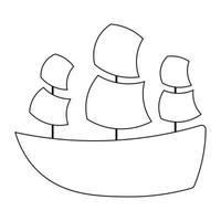 barco con velas. dibujar ilustraciones en blanco y negro vector