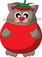 Cute cartoon Cat in tomato. Draw illustration in color vector