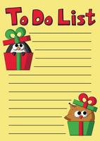 Cheek To do list with cute cartoon penguin and owl in gift box vector