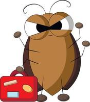 Cute cartoon Cockroach wiht suitcase. Draw illustration in color vector