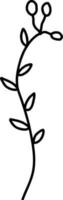 Flowers branches with leaves line drawing, doodle style. vector