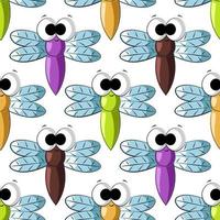 Seamless vector pattern with color cute dragonfly