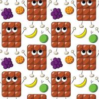 Seamless vector pattern with cute cartoon Chocolate with fruit