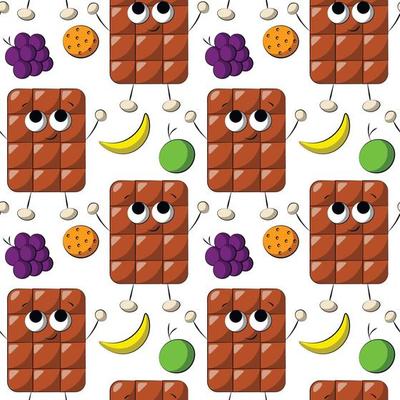 Seamless vector pattern with cute cartoon Chocolate with fruit