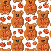 Seamless vector pattern with cute cartoon Bear with Pumpkin