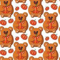 Seamless vector pattern with cute cartoon Bear with Pumpkin