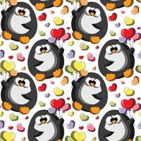 Seamless vector pattern with cute cartoon penguin with ballon in form heart