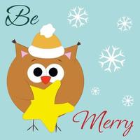 Christmas greeting postcard with character Owl with star vector