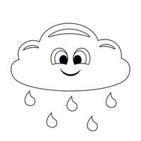 Cute cartoon Cloud with Rain. Draw illustration in black and white vector