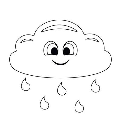 Cute cartoon Cloud with Rain. Draw illustration in black and white