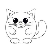 lindo gato redondo de dibujos animados. dibujar ilustraciones en blanco y negro vector