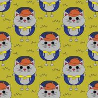 Seamless pattern with cute cartoon Cat tourist vector