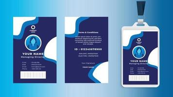 plantilla de tarjeta de identificación de empleado azul y blanco de gradiente mínimo, tarjeta de identidad profesional vector