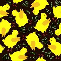 Seamless pattern with cute cartoon chicken. vector