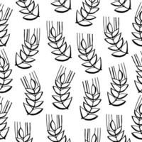 Seamless scandinavian pattern with cute doodle outline ear of wheat. vector