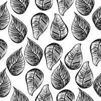 Seamless scandinavian pattern with cute doodle outline leaves. vector