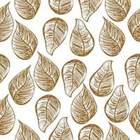 Seamless luxury pattern with cute doodle gold outline leaves. vector