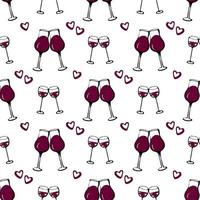 Seamless doodle pattern with cheers wine glass. Vector illustration.