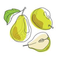 Abstract pear drawing in modern line art style vector illustration.Three pears on a white background.Healthy food,fruits,dessert.Design element,logo,emblem