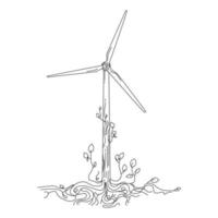 icono de línea de turbina eólica ilustración vectorial aislada en blanco.generación de energía renovable alternativa, concepto de energía verde.turbina eólica con ramas de árboles que crecen desde el suelo arte abstracto vector