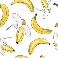 Trendy cartoon pattern with yellow banana seamless pattern on white background.Vector fabric seamless pattern.Cartoon tpoic fruit banana.Cute summer wallpaper. vector